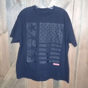 Locked & Loaded Black On Black Embossed Stars & Stripes Hustle Tee Sz L